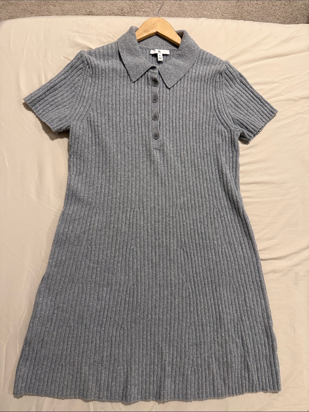 Gray Ribbed Polo Sweater Dress - Women